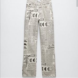 ZARA printed straight leg jeans newspaper IN SEARCH OF SIZE 25